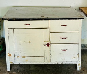 lot 74 image: Vintage Kitchen Work Table with Metal Top and Drawers