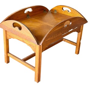 lot 75 image: Traditional Vintage Wooden Butler Tray Table with Foldable Sides