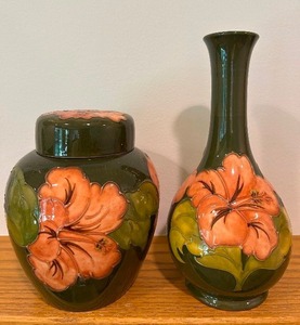lot 61A image: Vintage Moorcroft England Art Pottery Vase and Lidded Jar with Floral Design