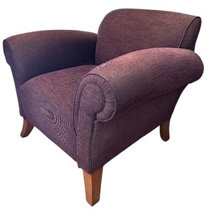 lot 38 image: Upholstered Armchair with Rolled Arms and Wooden Legs