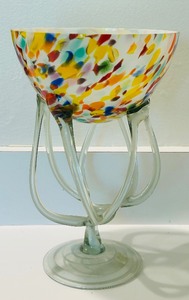 lot 40 image: 15-Inch Multicolored Art Glass Pedestal Bowl with Abstract Pattern