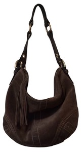 lot 16 image: LR - Coach Brown Suede Hobo Purse with Tassel