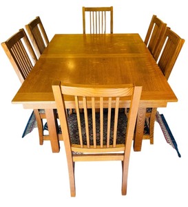 lot 20 image: Mission Style Kitchen Table with Leaves and 6 Chairs