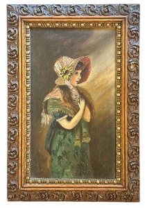 lot 22A image: Antique Framed Portrait Painting of Young Woman