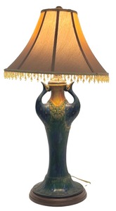 lot 42 image: LR - Art Nouveau Amphora Teplitz Pottery Lamp with Shade