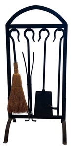 lot 44 image: LR - 4 Piece Iron Fireplace Tool Set with Stand, 32 Inches High