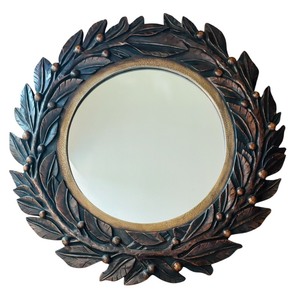 lot 51 image: LR - Vintage Uttermost Company 30-Inch Round Leaf and Berry Wall Mirror