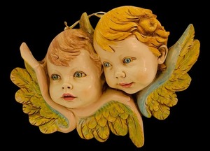 lot 52 image: DR - Fontanini Depos Italy Cherub Angel Faces Wall Decor Ceramic