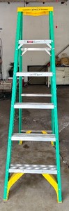 lot 55 image: G - Werner 6 Foot Green Fiberglass Step Ladder 225 lb Capacity