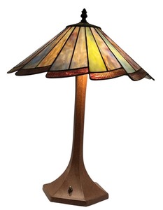 lot 107 image: LR - Vintage Tiffany Style Stained Glass Table Lamp