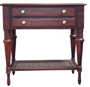 lot 109 image: MBR - Ethan Allen Vintage Side Table with Drawers and Lower Shelf