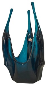 lot 111 image: Viking Handmade MCM Blue Art Glass Vase, 12 Inches Tall
