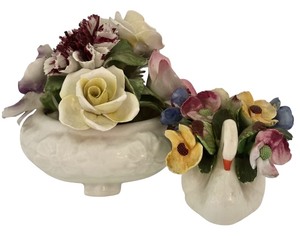 lot 116 image: DR - Radnor and Denton English Bone China Floral Arrangements, Set of 2