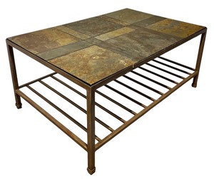 lot 134 image: B - Rectangular Metal and Stone Coffee Table with Shelf