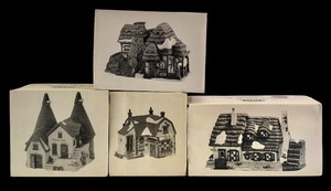 lot 145 image: LR - Set of 4 Department 56 Dickens Village Series Porcelain Buildings with Original Boxes