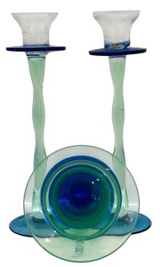 lot 168 image: DR - Cristalleria Europa 2 Candleholders and 2 Bowls Hand Blown Glass Set