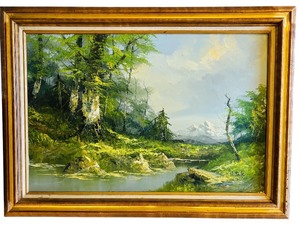 lot 178 image: LR - Vintage Framed Landscape Oil Painting on Canvas, Signed