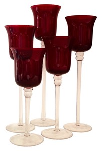 lot 181A image: Set of 5 Red and Clear Glass Votive Holders, Up to 12 Inches Tall
