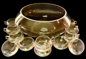 lot 185A image: Vintage Clear Glass Extra Large Punch Bowl with 12 Mugs