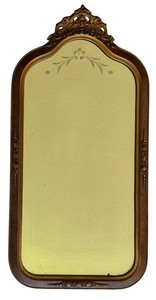 lot 188A image: Vintage Wooden Framed Mirror with Ornate Top, 28 Inches Tall