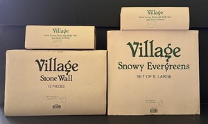 lot 189A image: Department 56 Village Accessory Lot Stone Wall, Snowy Evergreens, and Stone Corner Posts