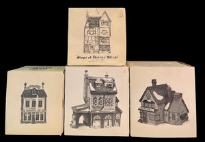lot 192 image: LR - Set of 4 Department 56 Dickens Village Porcelain Houses with Boxes including Department 56 Hather Harness