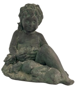 lot 193 image: K - Vintage Statue of Girl with Frog, Bird, and Turtle
