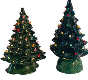 lot 196 image: MBR - Set of 2 Porcelain Vintage Christmas Trees with Multicolor Bulbs