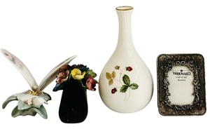 lot 199 image: K - Set of 4 Porcelain Decor Items Including Wedgwood, Woodward, and Lladro