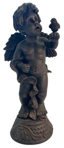 lot 202 image: BR3 - 20-Inch Bronze Color Angel with Bird Figurine