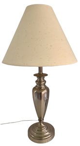 lot 203 image: BR3 - Brushed Metal Table Lamp with White Shade, 27 Inches Tall