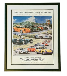lot 183 image: K - Framed Vintage Auto Race Poster Steamboat Porsche