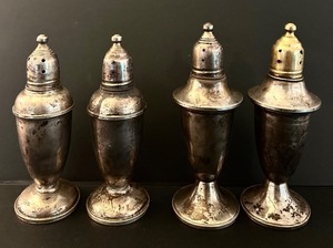 lot 4A image: K - Set of 4 Sterling Silver Salt and Pepper Shakers, Empire and Reed & Barton