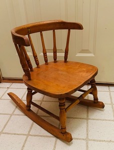 lot 89 image: LR - Child Size Vintage Wooden Rocking Chair