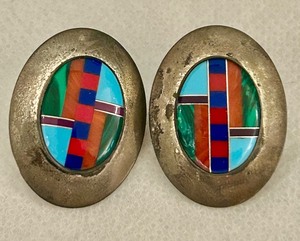 lot 131 image: K - Ella Peter Sterling Silver Inlay Earrings with Multicolor Stones
