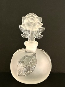 lot 153 image: K - 5-Inch Frosted Glass Perfume Bottle with Rose Stopper