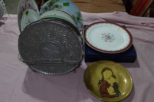 lot 169 image: Assorted Plates with Rack - Schmid, Limoges, Nippon, Wedgwood