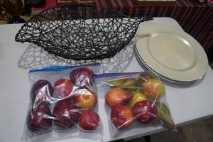 lot 147 image: Fruit Bowl with Artificial Fruit and Charger Plates