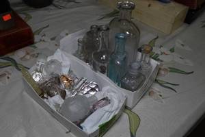 lot 68 image: Assorted Vintage Glass Bottles and Decanter Tops
