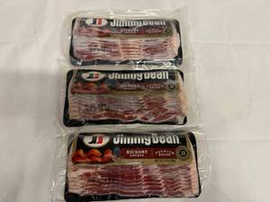 lot 106 image: AA. 3x 12oz Jimmy Dean Bacon-Hickory Smoked