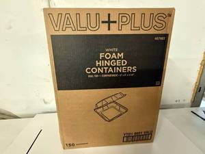 lot 83 image: 150x Foam Hinged Containers-9x9x3.25