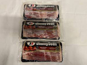 lot 104 image: AA. 3x 12oz Jimmy Dean Bacon-Hickory Smoked