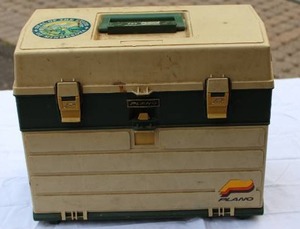 lot 27 image: Loaded Vintage Plano Fishing Tackle Box