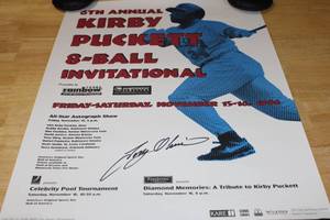 lot 42 image: Kirby Puckett 8 Ball Tournament Poster Signed by Hall of Famer Tony Oliva Historical item 1996