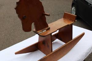 lot 54 image: Handcrafted Wooden Childs Rocking Horse  36 x 29  Classic Design