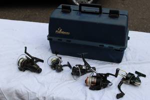 lot 60 image: Flambeau Tackle box with Fishing gear Lures and Reels