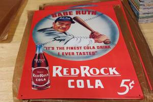 lot 73 image: (14) Metal Babe Ruth Red Rock Cola Signs  11.5 x 16  Vintage Style