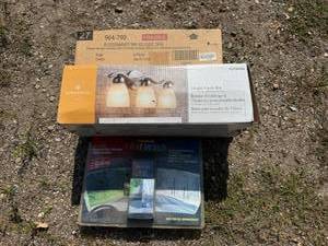 lot 90 image: 3 Light Vanity Bar, 5 Pack Light Bulbs & Windshield Washer Fluid Heater