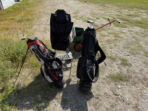 lot 92 image: Golf Clubs, Trolley Dolley & Lawn Spreader