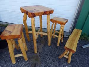 lot 2 image: Log Bar Table, 2 Bar Chairs and Bench